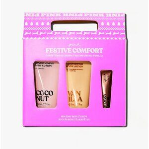 Victoria’s Secret Pink Festive Comfort Gift Set Coco Vanilla Lotions Lip Oil New